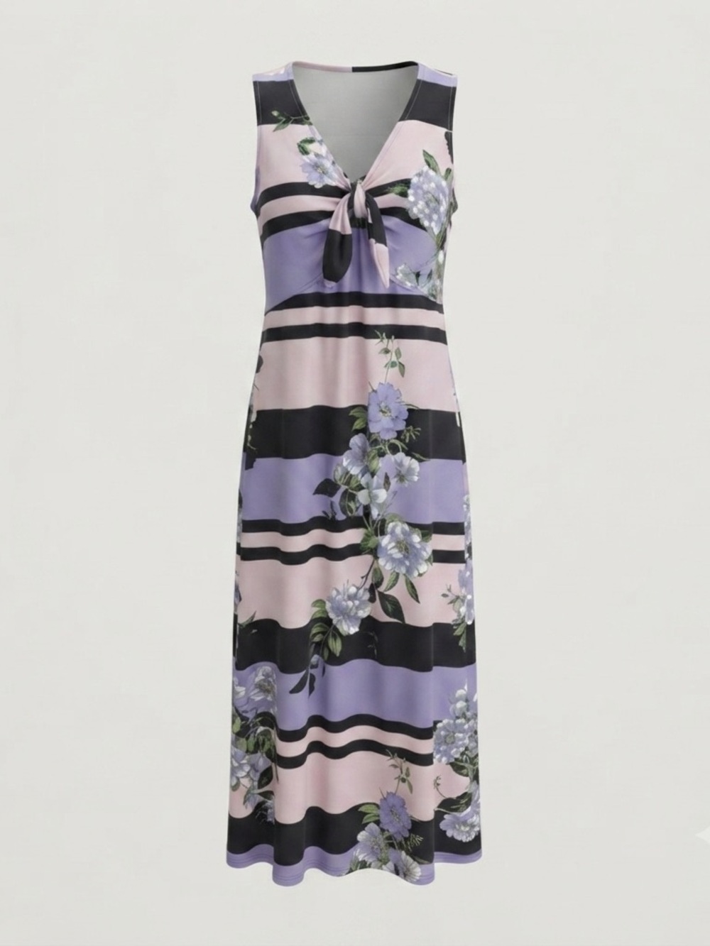 Nina Leonard Women’s Floral Striped Maxi Dress Pink Purple Black Sleeveless